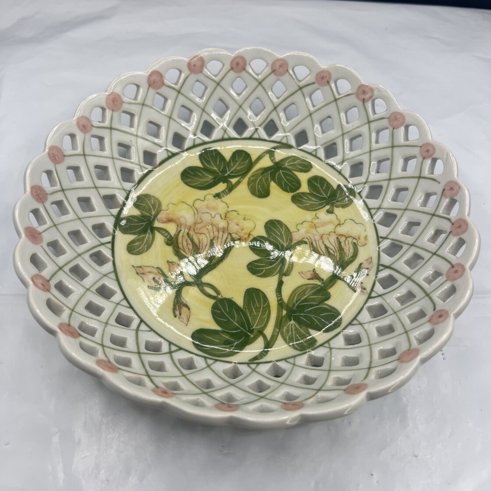 Vintage Handpainted Porcelain Reticulated Lattice Bowl Handcrafted in Thailand